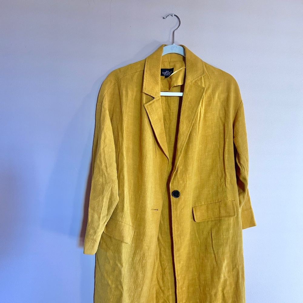 Topshop Mustard Yellow Linen-Blend Coat | Size US 6 / UK 10 | Lightweight Spring